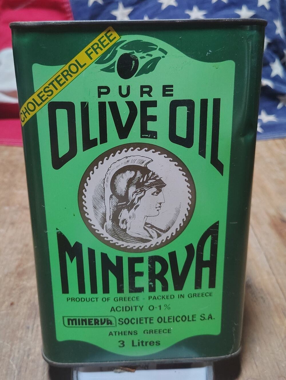 Vintage Minerva Olive Oil Advertising Tin Empty For Display Kitchen Decor